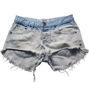 One X Oneteaspoon denim cut off shorts distressed dip dye light wash Revolve 26
